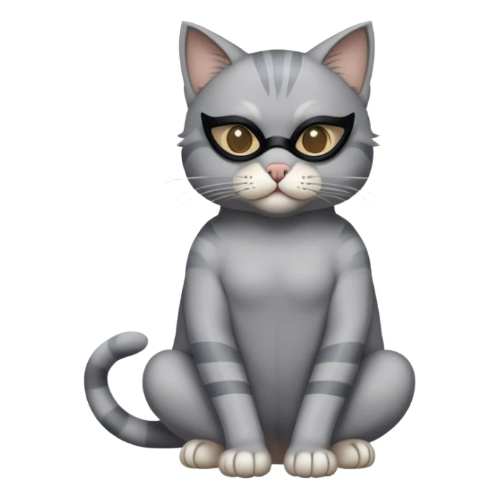 gray cat full body sitting with a mask sticker