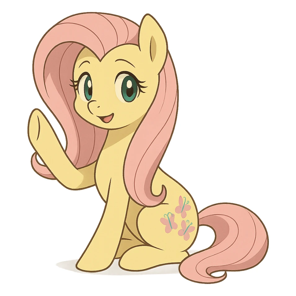 Fluttershy waving a hoof in Ghibli style sticker
