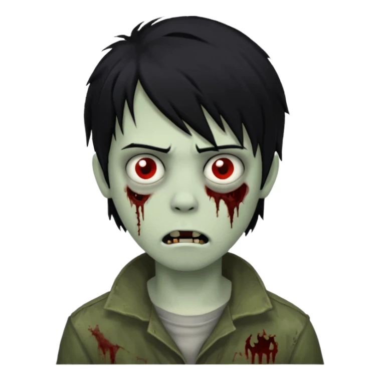 Boy, zombie, black hair, medium long, emo, shaggy, dark, spooky, creepy expression sticker