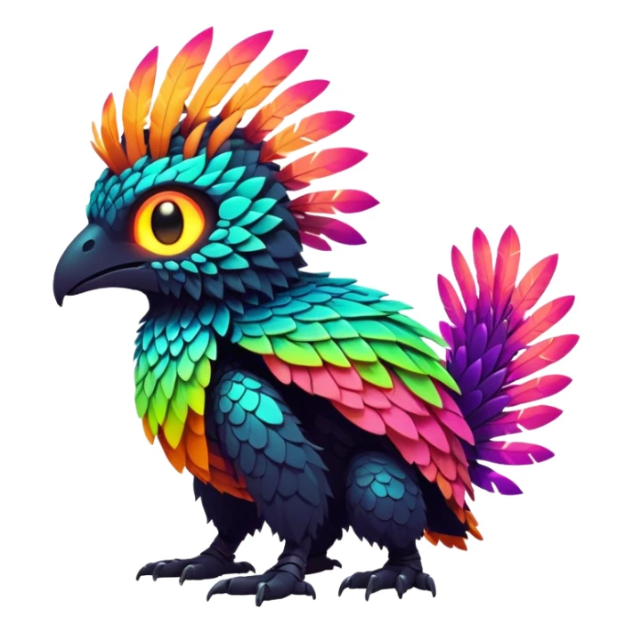 Tropical futuristic lush warm-colored neon-colored Fakémon-Trico-creature sticker