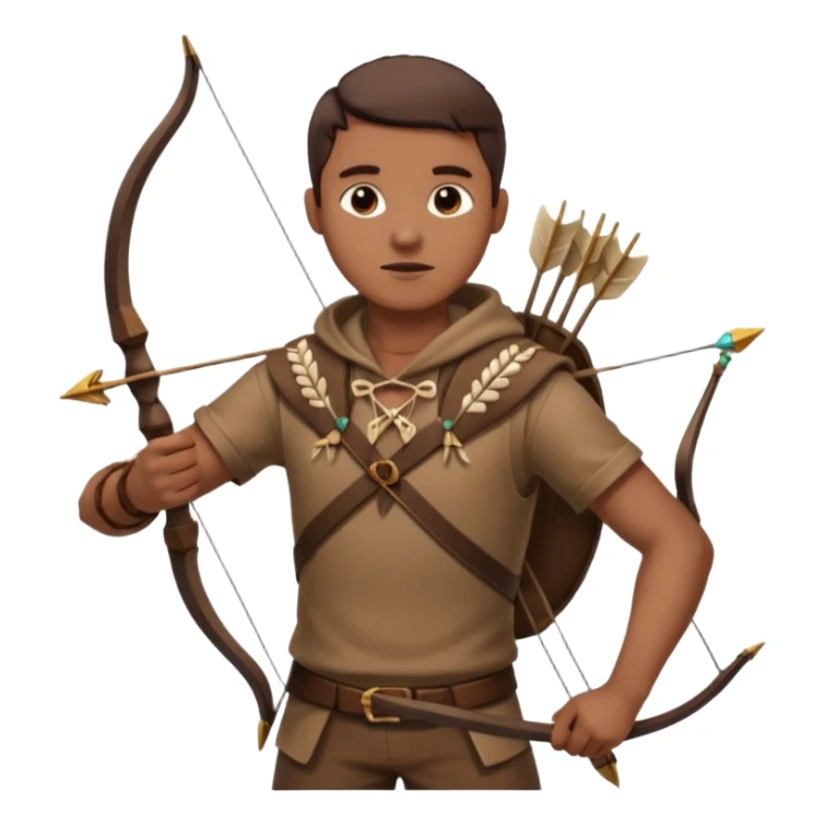 The classic hunter image with a bow and arrow on his back, dressed in brown with some animal made decorations sticker
