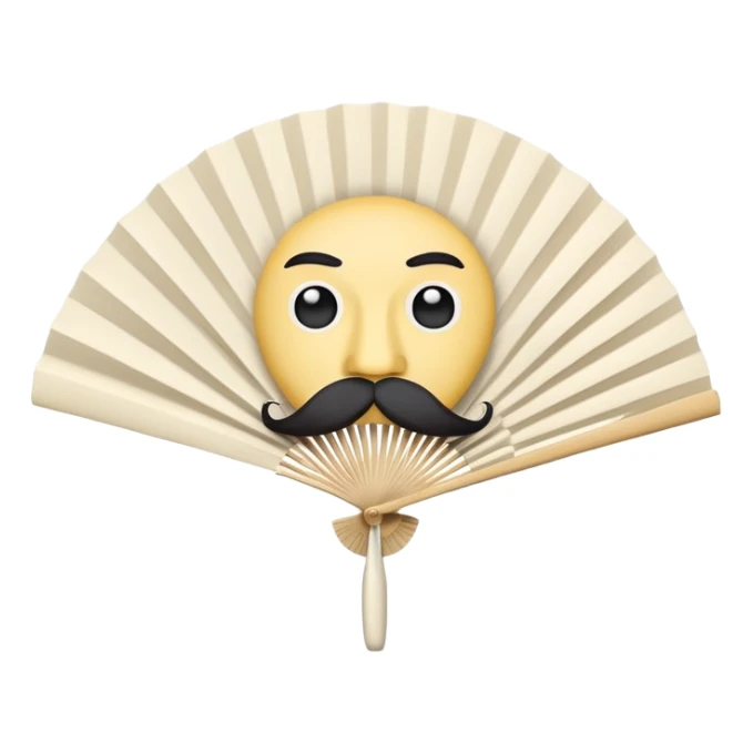 Paper fan with a face with a mustache sticker