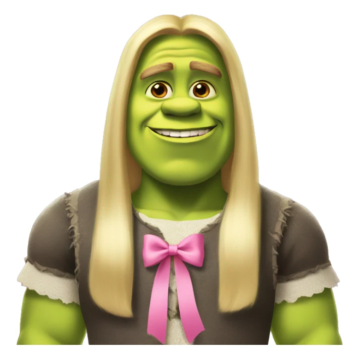shrek with pink bow in his long blonde hair  sticker