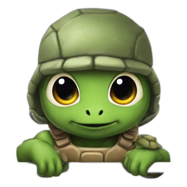 Baby human turtles in one face with a rail gun sticker