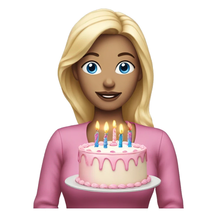 Blonde woman with blue eyes holding a pink birthday cake  sticker