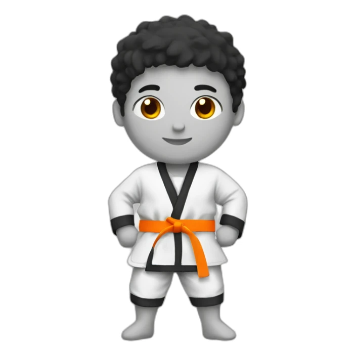 black judoka with a medal and an orange belt sticker