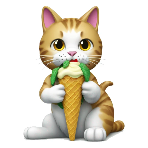 A cat with a crocodile tail making a Lego and eating ice cream sticker