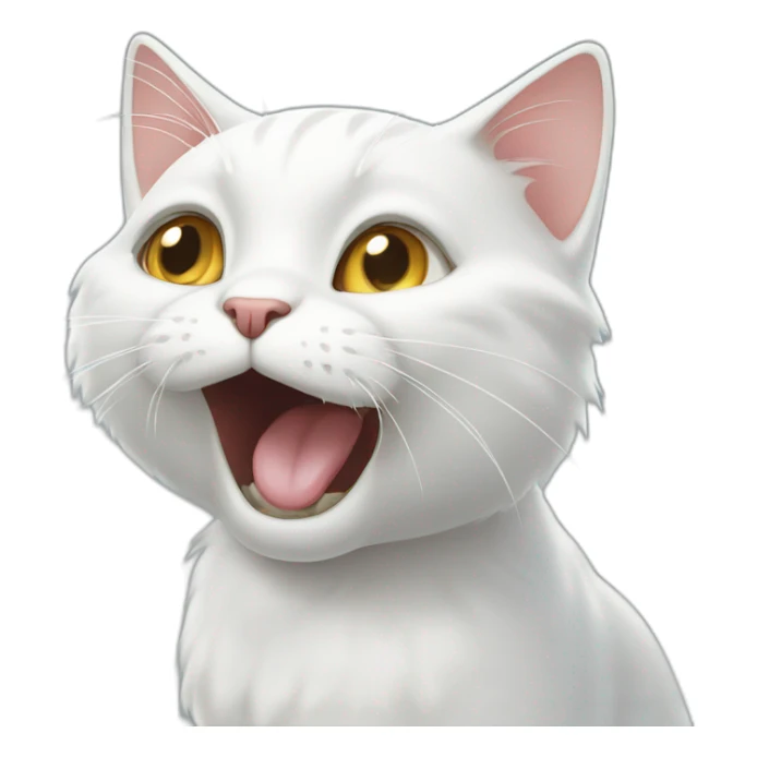 white cat that opens its mouth wide and points its paw towards its mouth sticker