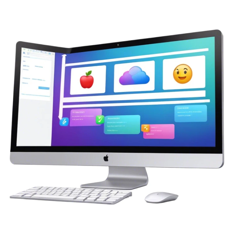 Create an emoji for animation and motion design. Show a computer monitor displaying the animation creation process, with a timeline, keyframes, and motion effects. Use modern, vibrant colors. No emojis or smiley faces. Transparent background. sticker