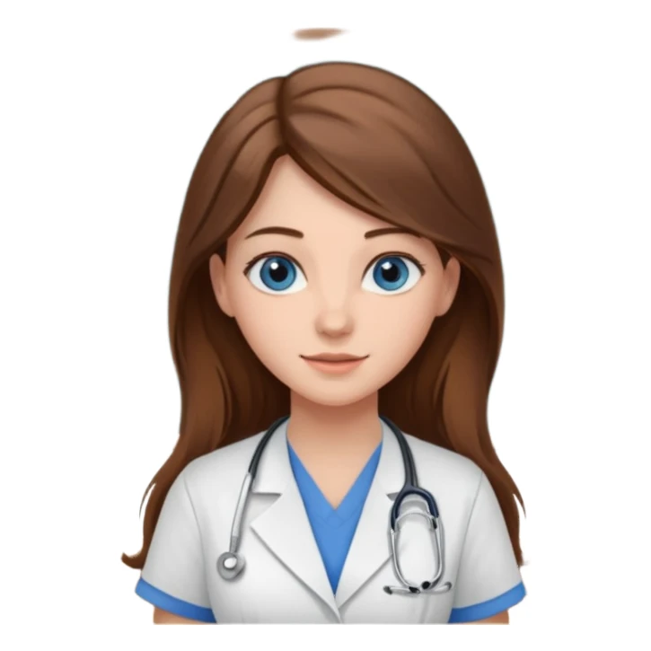 university classroom that says nursing school on the blackboard with a pretty female nursing student with long brown hair, blue eyes sticker