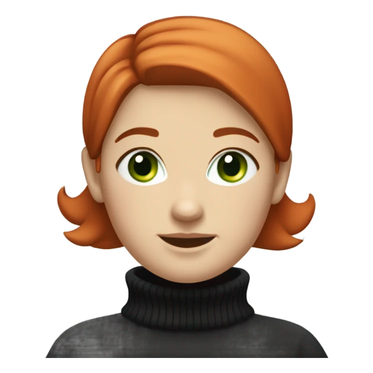 smiling red short haired chubby female with green eyes dressed in white turtleneck and black sweater sticker