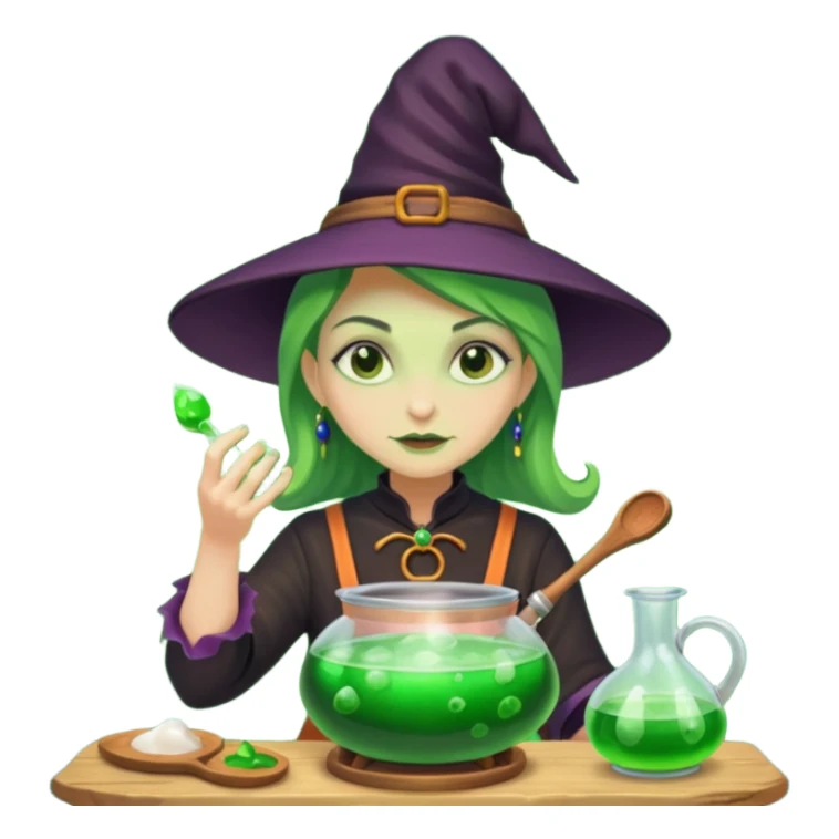 green witch cooking potion sticker