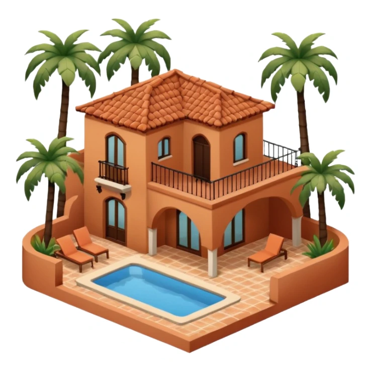 Spanish airbnb, palm trees isometric exterior sticker