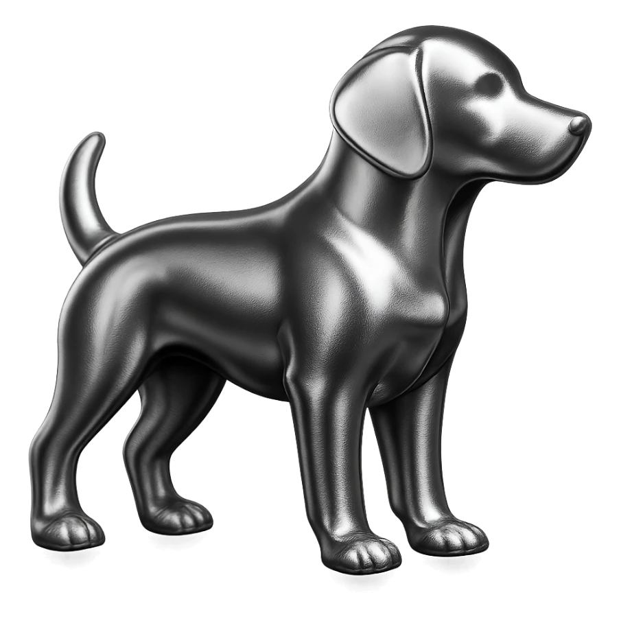               Apply a high-end, photorealistic metallic chrome material to the provided {subject}. The material should have a smooth, slightly curved surface with subtle reflections and soft shadows, resembling brushed or polished silver metal. Preserve the exact shape, proportions, and design of the original object. Set it against a solid black background (#000000) in 8K resolution. The lighting should enhance the beveled edges and reflective highlights, creating a sleek, premium finish. {subject} = dog sticker