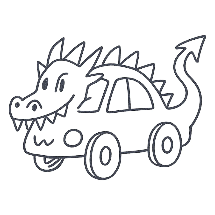 hand-drawn outlined icon of a car inspired by a dragon sticker