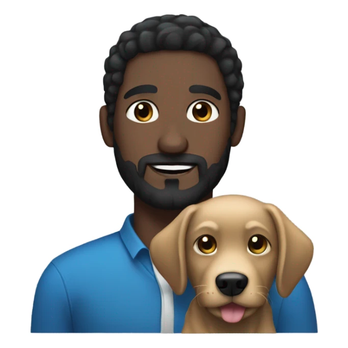 Black hair man with blue eyes beard and mustache holding black Labrador  sticker