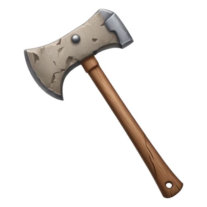 cartoon stone age axe, chunky stone blade, short wood handle sticker