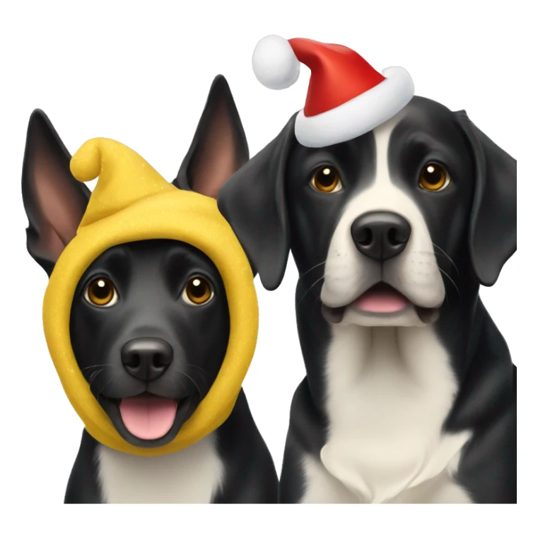 black dog and a yellow dog with xmas hats on sticker