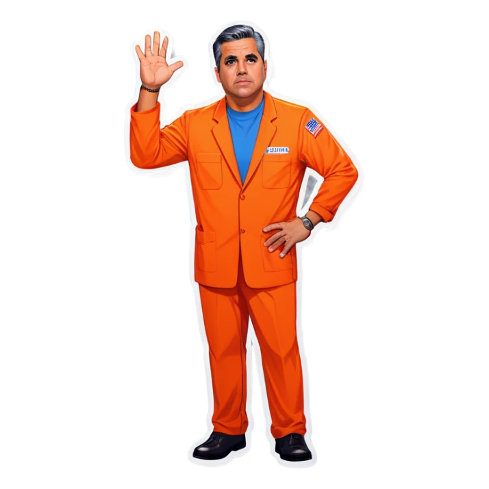 Make US congressman Robert Garcia cuffed in an orange jumpsuit looking mad that he got caught sticker