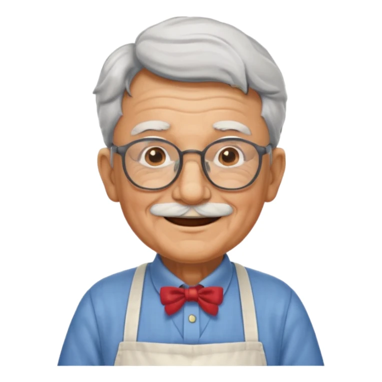 grandpa with apron, wearing glasses, focus status sticker