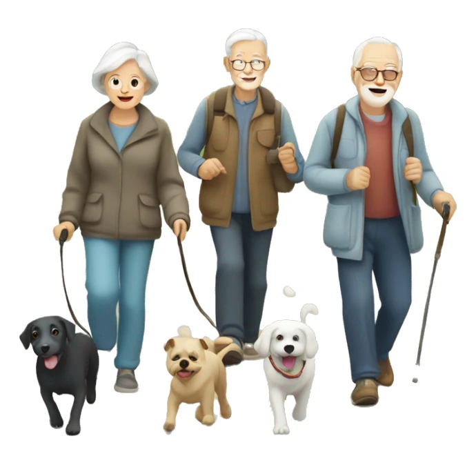 group of elderly people walking their dogs in the countryside sticker