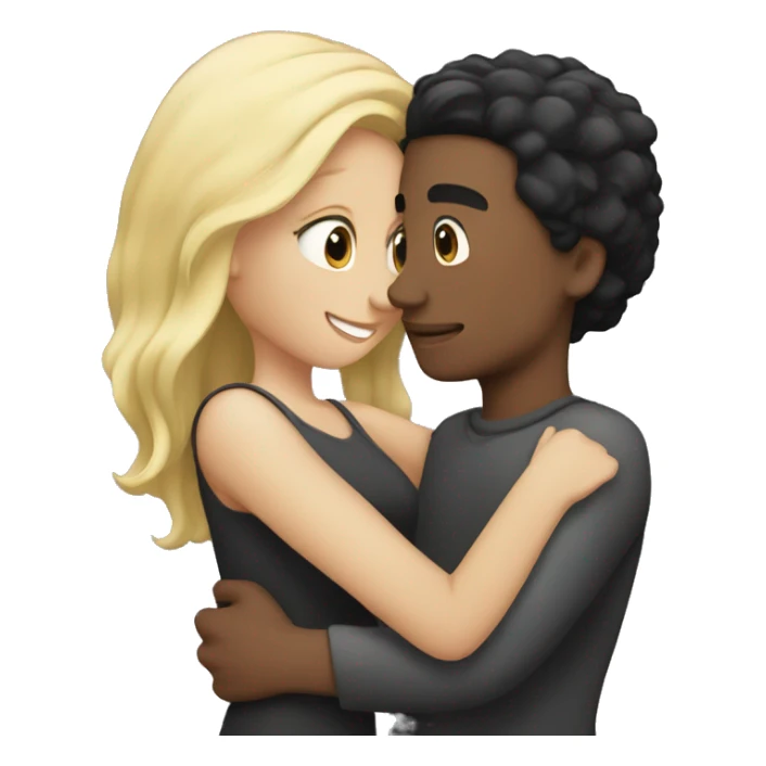 a girl black hair hugging blond man sticker