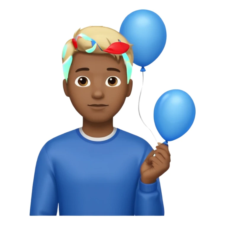 dark brown skin, blonde hair man hold blue balloon sticker