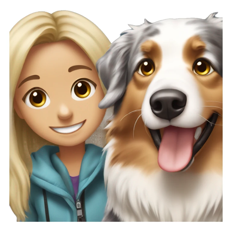 Happy australian shepherd with blonde girl sticker