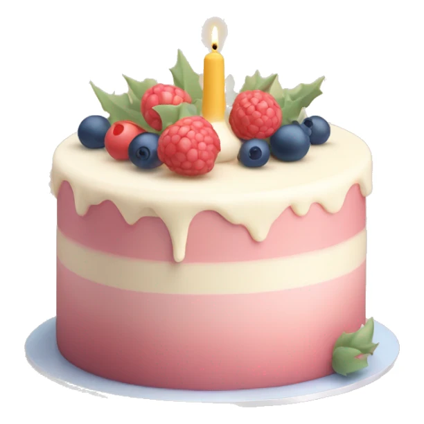 Emoji of a New Year's cake with delicate cream and minimalistic decorations (for example, a few berries or small Christmas tree toys). Warm pastel shades, clean lines sticker
