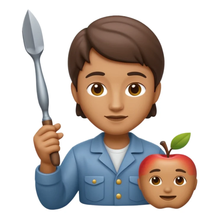 Apple Memoji-style 3D emoji of a sculptor with a small statue and chisel, smooth gradients, rounded edges, no background.during sculpting sticker