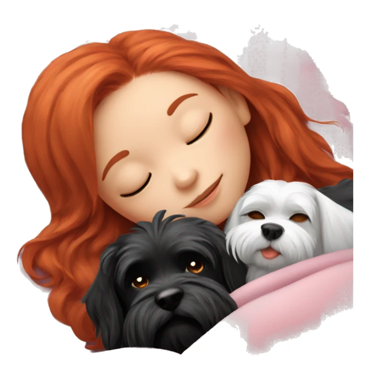 Red hair girl sleep dewith her maltese black dog sticker