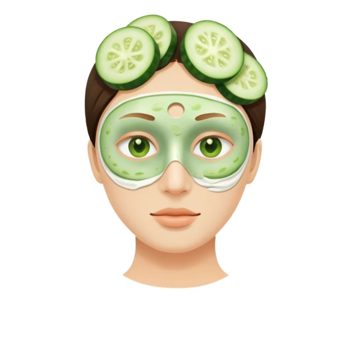 Face with clay mask and cucumber slices on the eyes sticker