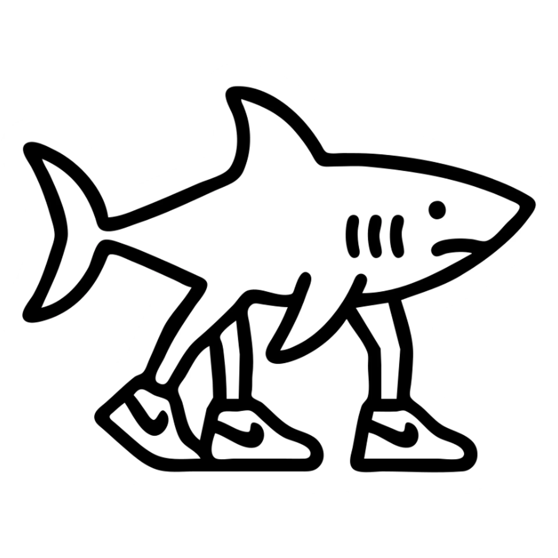 shark with three legs wearing Nike sneakers with white logo, icon style, transparent background sticker
