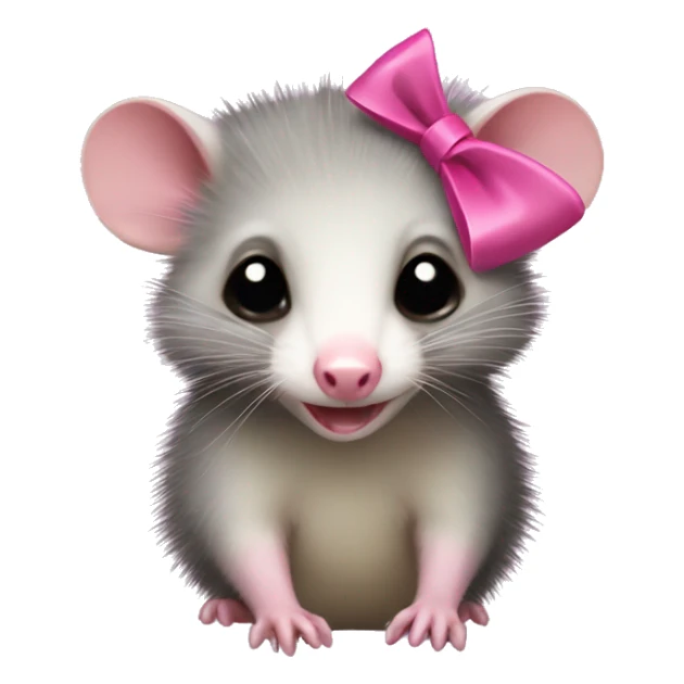 Virginia opossum with a tiny pink bow on its head sticker