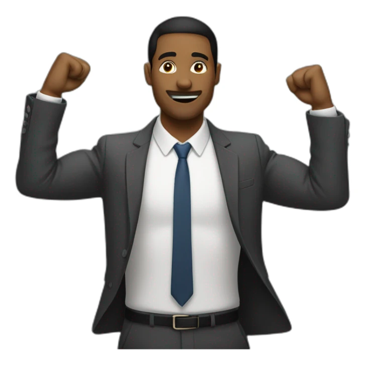 man in suit stretches his arms outward sticker