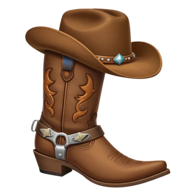 cowboy boot with spurs and a cowboy hat on top sticker