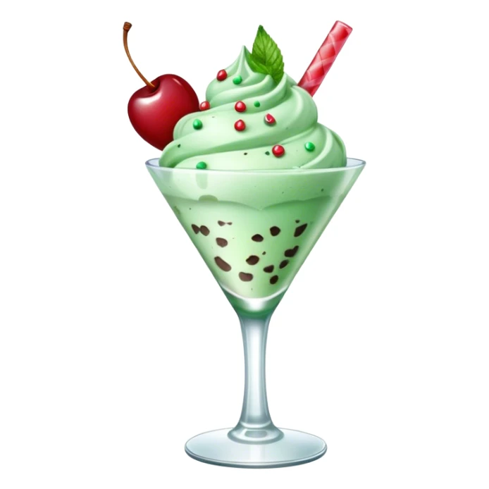 mint chip ice cream with cherry on top and sprinkles in a cocktail glass sticker
