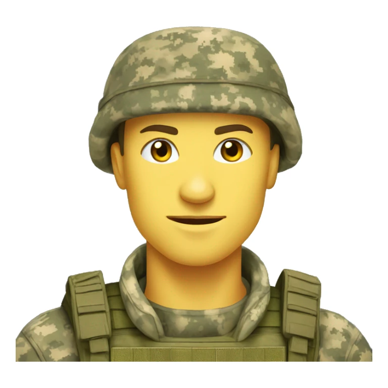 Ukrainian soldier, in camouflage pixel uniformhappy soldier in camouflage sticker