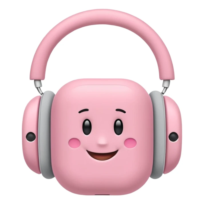 Create a pink happy circle emoji who listens to music on AirPods Max  sticker