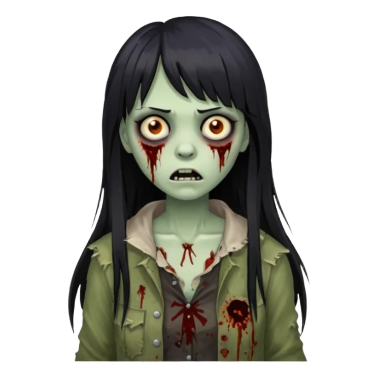 Faça uma mulher zumbi de franja cabelo longo preto 🧟‍♀️ sticker