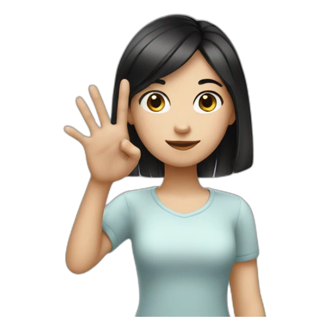 Small white skin black haired girl showing three fingers sticker