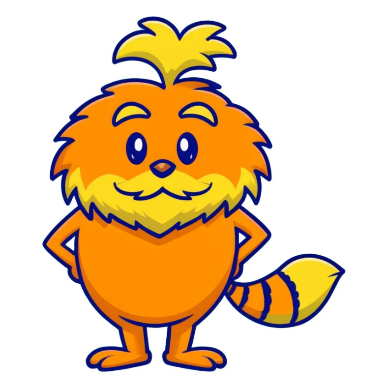 orange lorax character with yellow mustache who speaks for the trees sticker