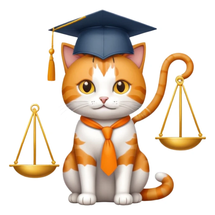 cat with a graduation cap, scales of justice beside it sticker