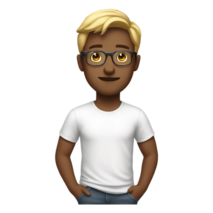 Young man wearing a titanium glasses and t shirt sticker