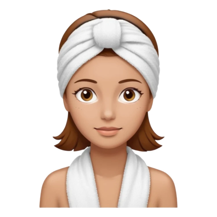 rosto de uma mulher com uma faixa de toalha no cabelo de cor todo castanho como se estivesse no spa, sem o pescoço, somente o rosto sticker