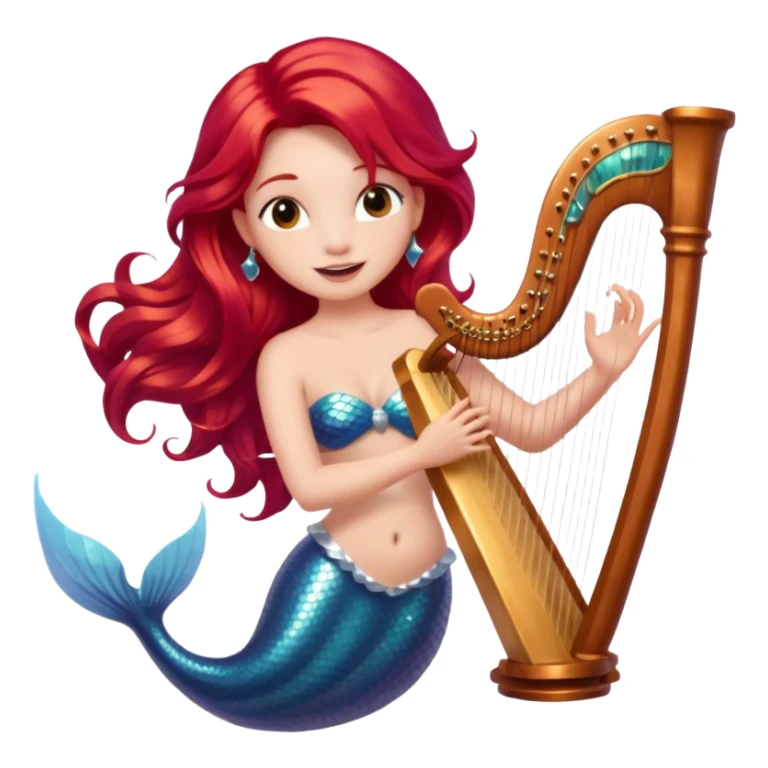 Singing Mermaid – Holding harp, red hair sticker