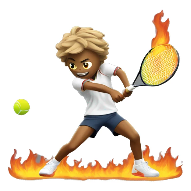 tennis player hitting tennis ball to flames sticker