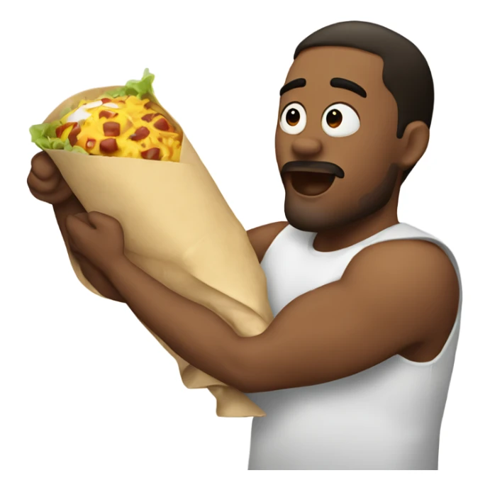 man holding a burrito like a baby with kiss marks on it sticker