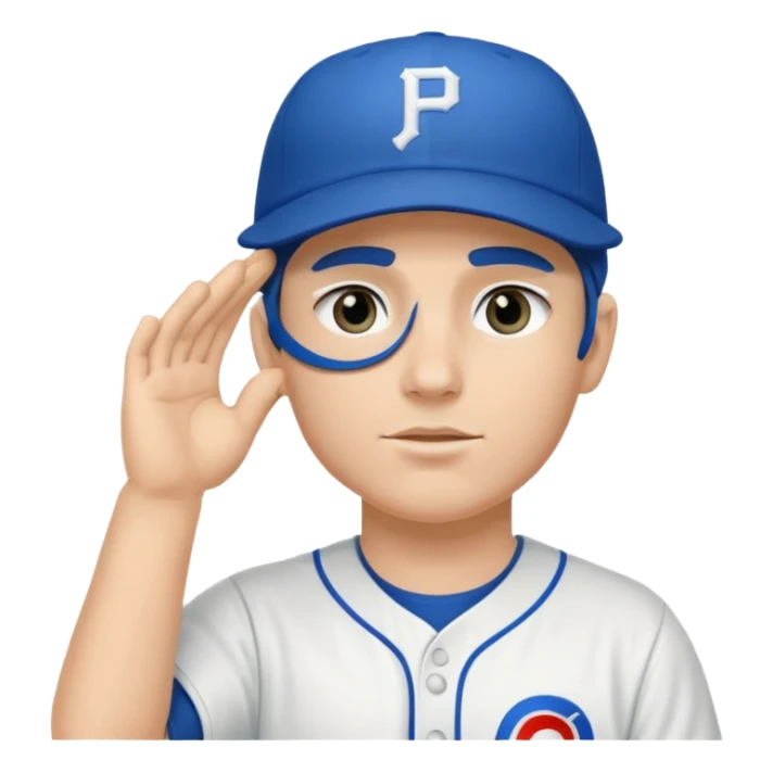 Baseball player, saluting, under eye black stickers, blue hat with P sticker