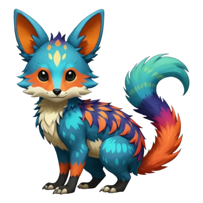 Rare realistic exotic edgy epic pretty beautiful handsome gorgeous aesthetic colorful vibrant Vernid-Trico-species-Fakemon-creature by LiLaiRa, random markings, tufted ears, full body sticker